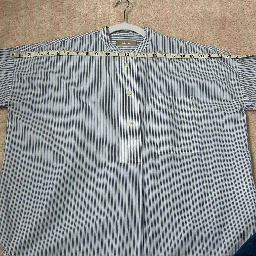 Everlane Soft Cotton Popover Shirt Blue White Stripe Size 2 Office Business - Picture 5 of 9